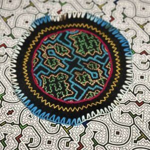 Shipibo Kene embroidery Cosmic Serpent wall art